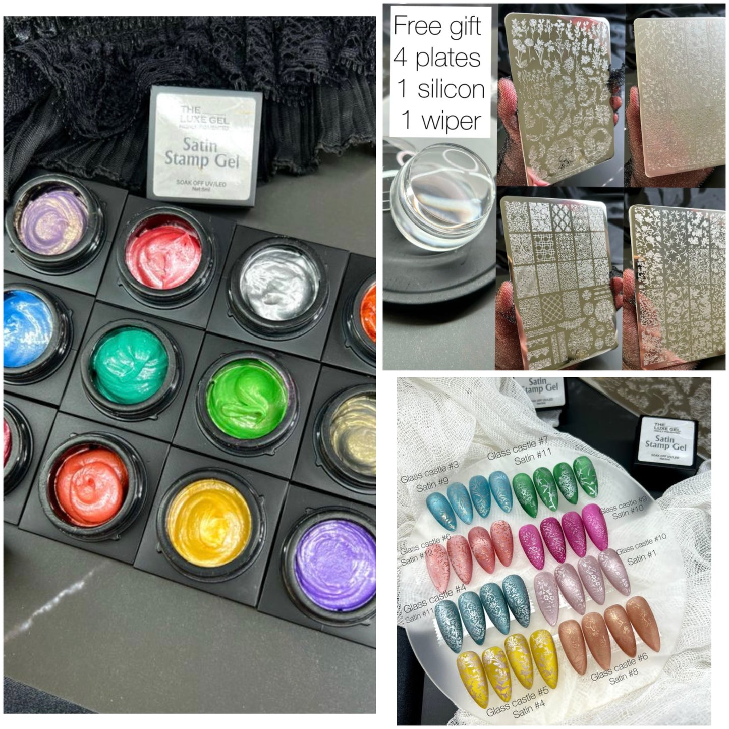 SILK DESIGN STAMPS GEL SET 12 COLOR